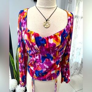 Sale! Bright and colorful Almost Famous long sheer sleeve top